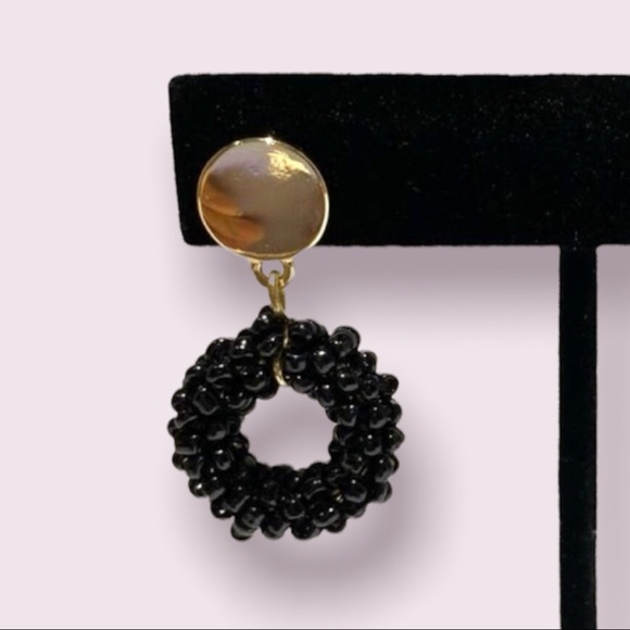 Nine West Black Beaded Beyonce Style Drop Earrings Girlfriend Gift - Picture 2 of 5